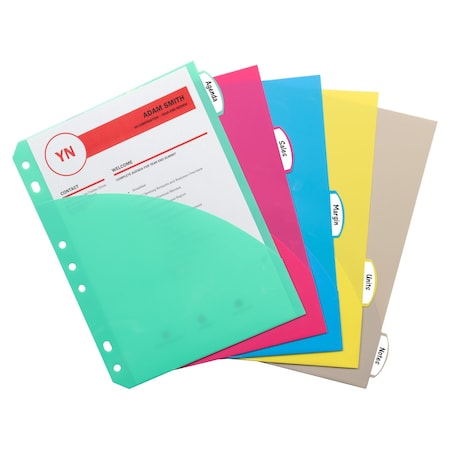 C-Line Products Mini Size 5Tab Poly Index Dividers, Assorted Colors with Slant Pockets, 5ST Set of 12 ST, 60PK 03750-BX